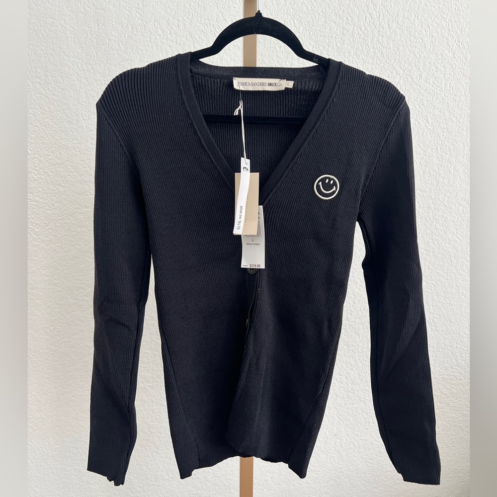 Joshua Sanders Logo Smiley Ribbed Cardigan Sweater